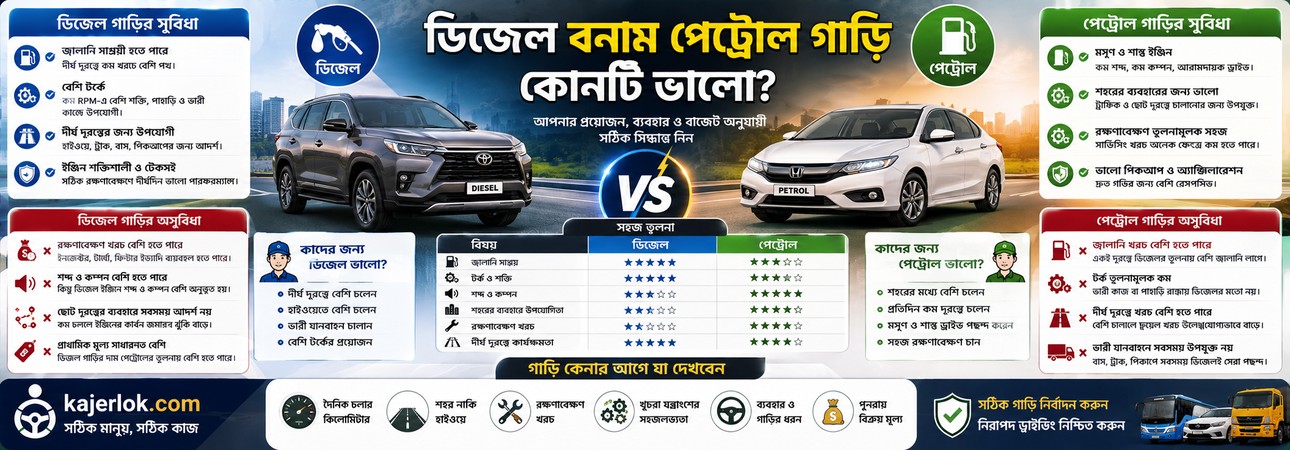 ডিজেল বনাম পেট্রোল গাড়ি—কোনটি ভালো? | সুবিধা, অসুবিধা ও খরচের তুলনা